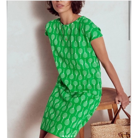 Boden Dresses & Skirts - Boden Women Green Tennis Racket Print 100% Cotton Slub Shift Dress US 14